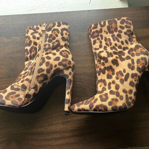 Leopard Print High Heel Ankle Boots